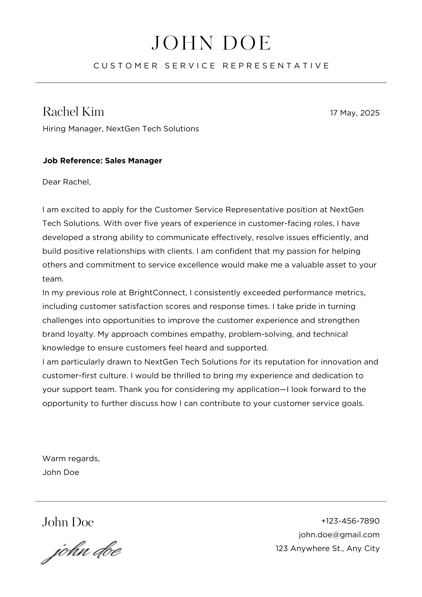 Matching cover letter template with consistent branding